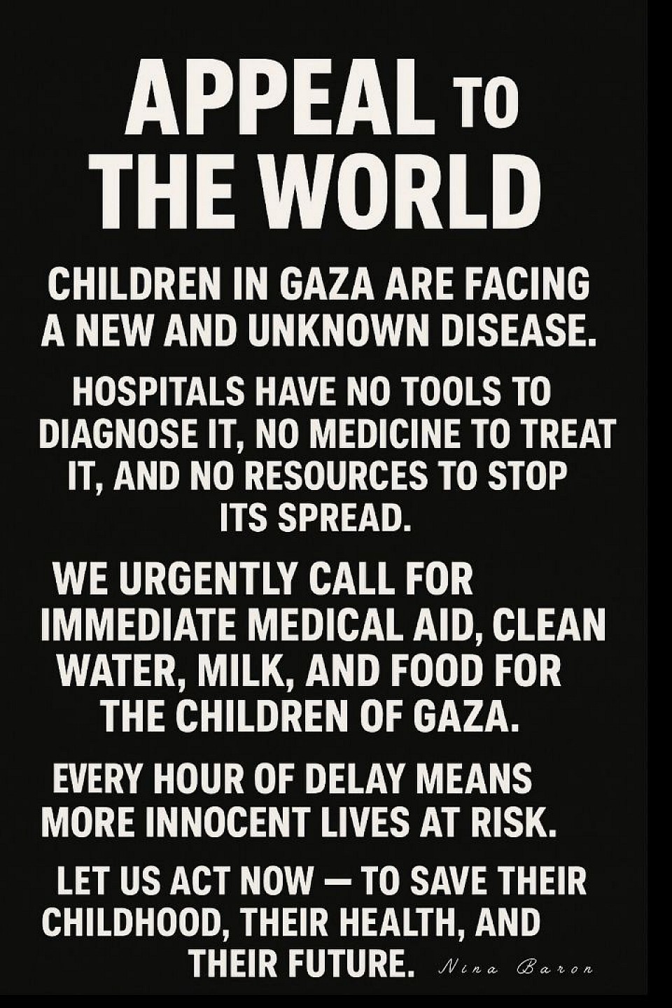 Nina Baron's statement to provide treatment for Gaza's children،08:13 Friday, 29 August 2025 (BST) Time in Bath, UK